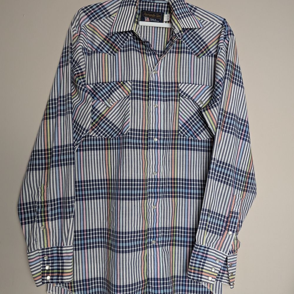 Vintage Panhandle Slim Men’s Pearl Snap Western Shirt, Striped, Size 16-34